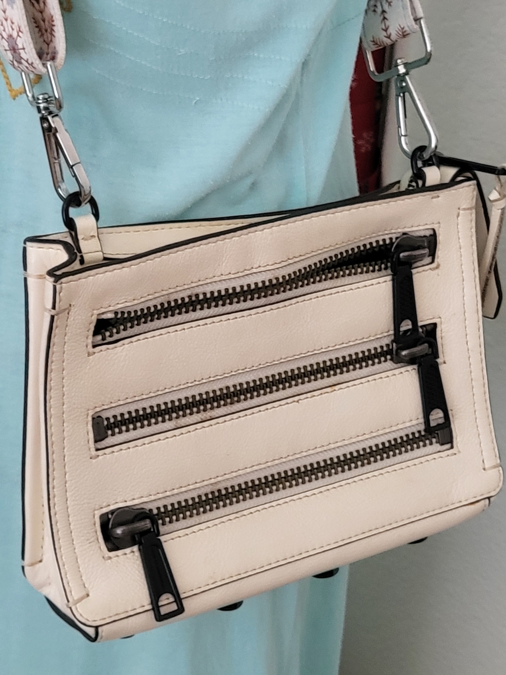 Rebecca Minkoff, Women's Cream Crossbody Bag with Triple Zipper Detail
